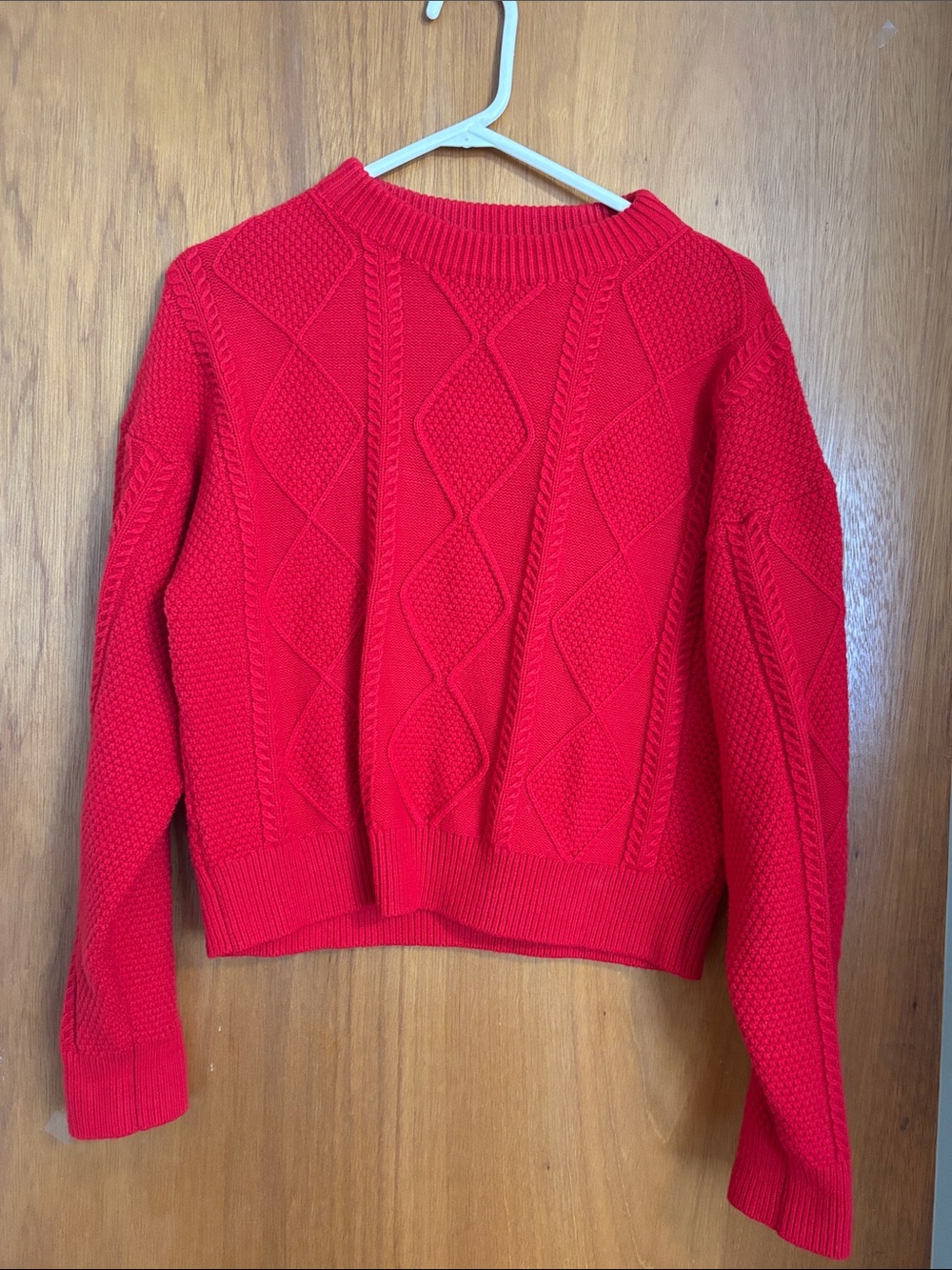 Amazon Essentials Red Cable Knit Crewneck Sweater